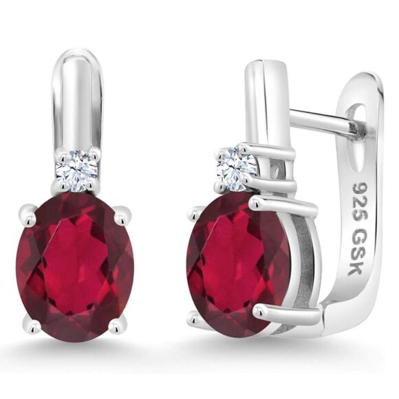 925 Sterling Silver 3.70 Cttw Ruby Red Mystic Quartz and White Sapphire Earrings